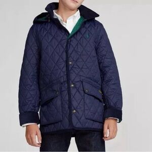 Polo Ralph Lauren navy blue quilted hooded jacket barn size 10-12 winter